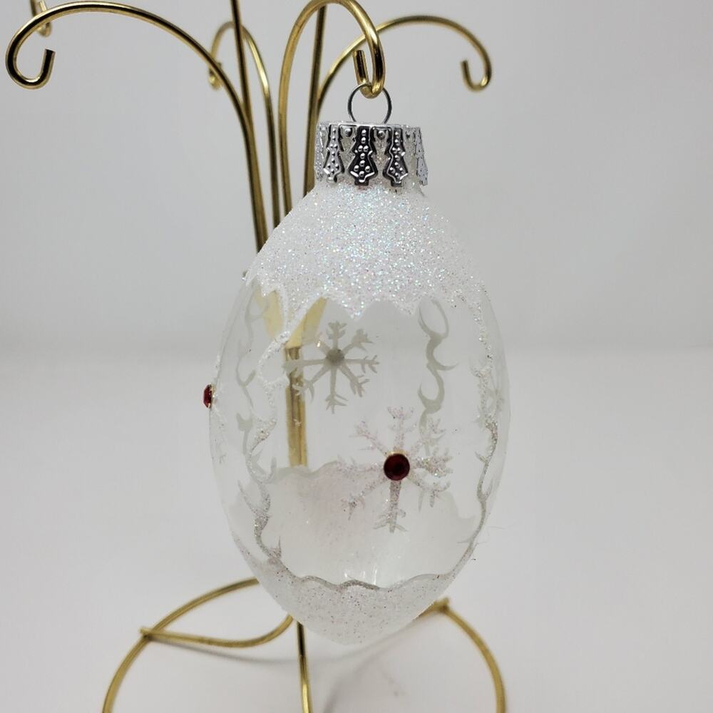 Vintage Clear Glass & snowflake & glitter decorated Lot of 3 Christmas ornament